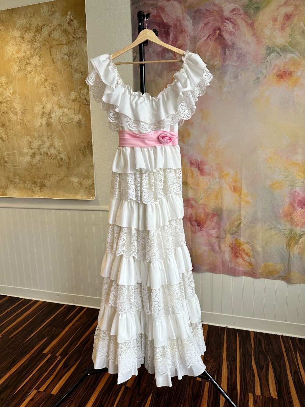 Vintage White Lace Ruffles Shabby Chic Love Shack Fancy Cottagecore Long Dress